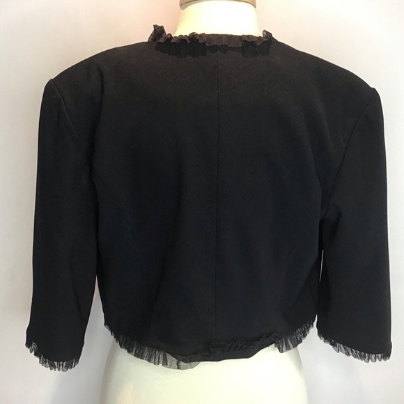 Maggy London open front bolero cropped netting trimmed lined black jacket size 8 - Picture 3 of 7